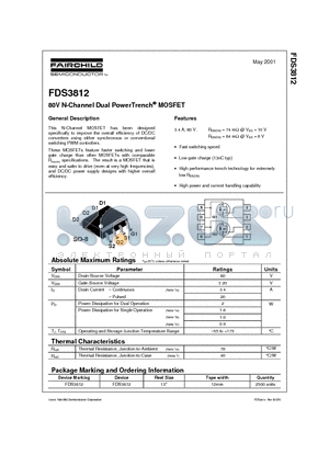 FDS3812 datasheet - 80V N-Channel Dual PowerTrench MOSFET