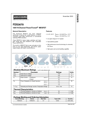 FDS3670_0011 datasheet - 100V N-Channel PowerTrench MOSFET