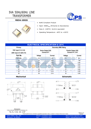 P8E5VA-16 datasheet - 5VA 50Hz/60Hz LINE TRANSFORMER