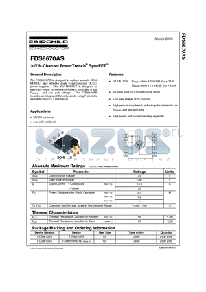 FDS6670AS datasheet - 30V N-Channel PowerTrench SyncFET