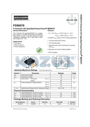 FDS6576 datasheet - P-Channel 2.5V Specified PowerTrench MOSFET