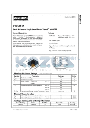 FDS6910 datasheet - Dual N-Channel Logic Level PowerTrench MOSFET