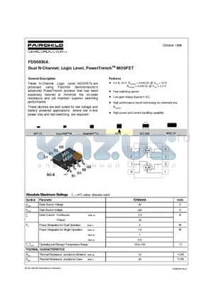FDS6930A datasheet - Dual N-Channel, Logic Level, PowerTrenchTM MOSFET