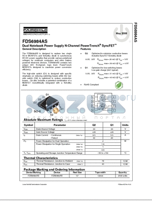 FDS6984AS datasheet - Dual Notebook Power Supply N-Channel PowerTrench SyncFET