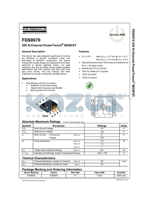 FDS8670_08 datasheet - 30V N-Channel PowerTrench MOSFET