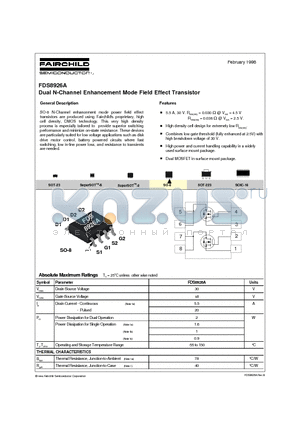 FDS8926A datasheet - Dual N-Channel Enhancement Mode Field Effect Transistor