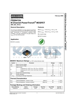 FDS9412A datasheet - N-Channel PowerTrench MOSFET 30V, 8A, 21mOhm