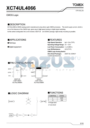 XC74UL4066 datasheet - CMOS Logic