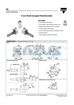 P9A6X100FIRX1103MA datasheet - 9 mm Multi-Ganged Potentiometer