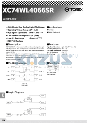 XC74WL4066SR datasheet - CMOS Logic Dual Analog Switch/Multiplexer