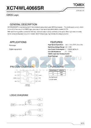 XC74WL4066SR datasheet - CMOS Logic