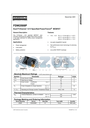 FDW2508P datasheet - Dual P-Channel 1.8 V Specified PowerTrench MOSFET