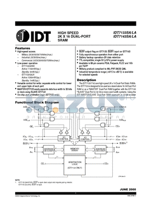 IDT7143SA20G datasheet - HIGH-SPEED 2K x 16 CMOS DUAL-PORT STATIC RAMS