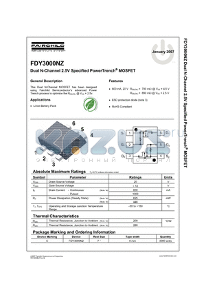 FDY3000NZ datasheet - Dual N-Channel 2.5V Specified PowerTrench MOSFET