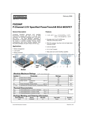 FDZ206P datasheet - P-Channel 2.5V Specified PowerTrench