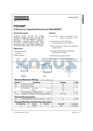 FDZ299P datasheet - P-Channel 2.5 V Specified PowerTrench BGA MOSFET