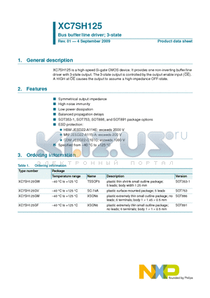 XC7SH125 datasheet - High-speed Si-gate CMOS device, one non-inverting buffer/line driver with 3-state output