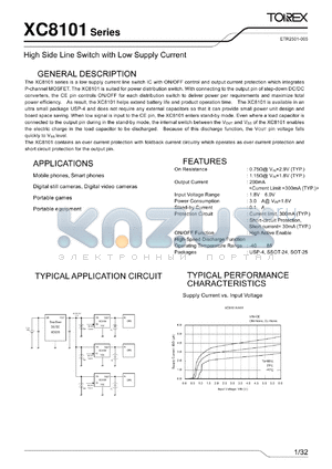 XC8101AA01MR datasheet - High Side Line Switch with Low Supply Current