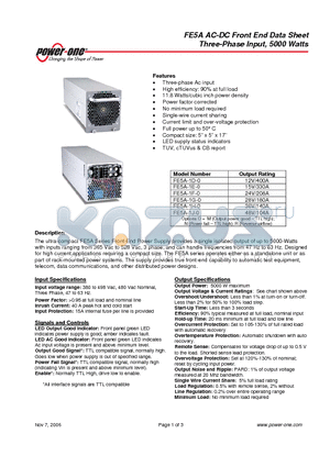 FE5A-1J-0 datasheet - Front-End Power Supply provides a single isolated output of up to 5000-Watts