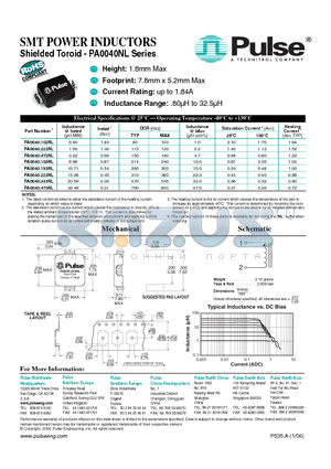 PA0040473NL datasheet - SMT POWER INDUCTORS Shielded Toroid