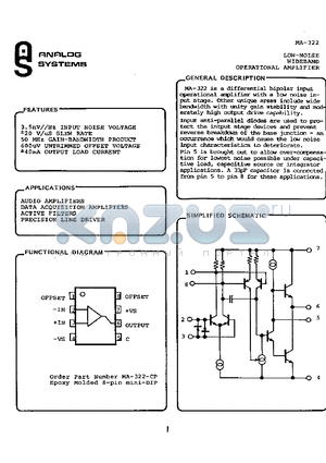 MA-322 datasheet - LOW-NOISE WIDEBAND OPREATIONAL AMPLIFIER