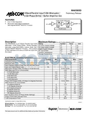 MA03503D datasheet - X-Band Parallel Input 5-Bit Attenuator / 6-Bit Phase Shifter / Buffer Amplifier Die
