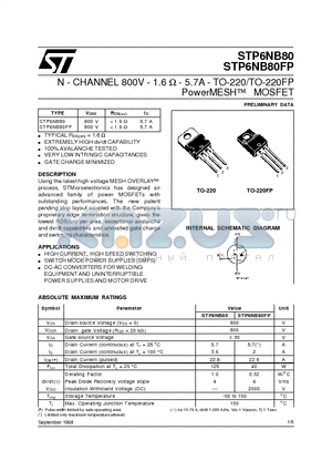 STP6NB80 datasheet - N - CHANNEL 800V - 1.6 Ohm - 5.7A - TO-220/TO-220FP
