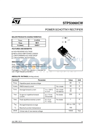 STPS3060CW datasheet - POWER SCHOTTKY RECTIFIER