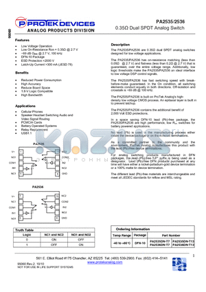 PA2535DN-T7 datasheet - 0.35Y Dual SPDT Analog Switch