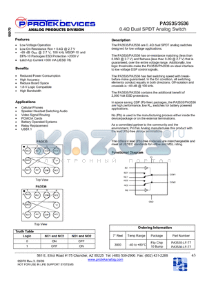 PA3536-LF-T7 datasheet - 0.4Y Dual SPDT Analog Switch