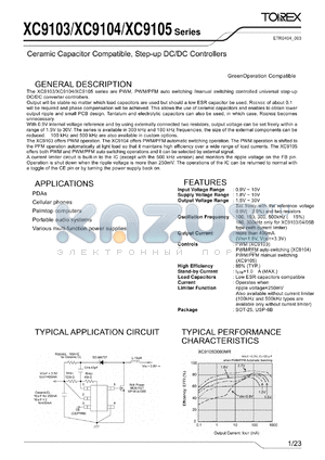 XC9103B095MR datasheet - Ceramic Capacitor Compatible, Step-up DC/DC Controllers