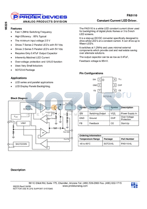 PA5110 datasheet - Constant Current LED Driver.