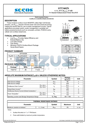 STT3402N datasheet - N-Channel Enhancement Mode Mos.FET