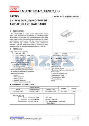 PA7375 datasheet - 2 x 35W DUAL/QUAD POWER AMPLIFIER FOR CAR RADIO