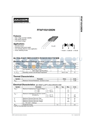 FFAF15U120DN datasheet - ULTRA FAST RECOVERY POWER RECTIFIER