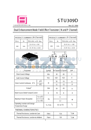 STU309D datasheet - Dual E nhancement Mode F ield E ffect Transistor ( N and P Channel)