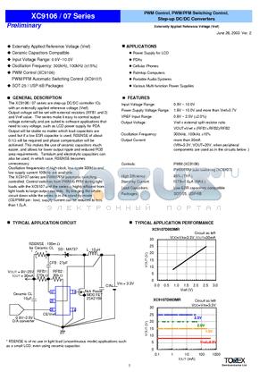 XC9106D datasheet - PWM Control, PWM/PFM Switching Control, Step-up DC/DC Converters