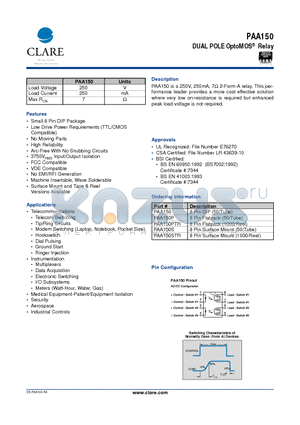 PAA150 datasheet - DUAL POLE OptoMOS Relay