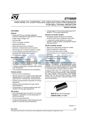 STV6889 datasheet - HIGH-END IbC CONTROLLED DEFLECTION PROCESSOR FOR MULTISYNC MONITOR