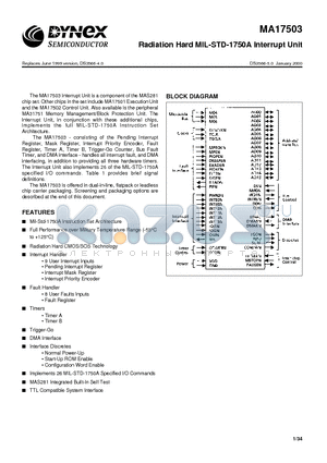 MA17503 datasheet - Radiation Hard MIL-STD-1750A Interrupt Unit