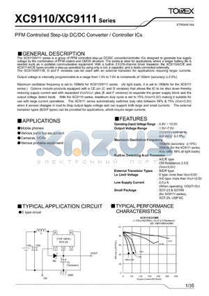 XC9110A161EL datasheet - PFM Controlled Step-Up DC/DC Converter / Controller ICs