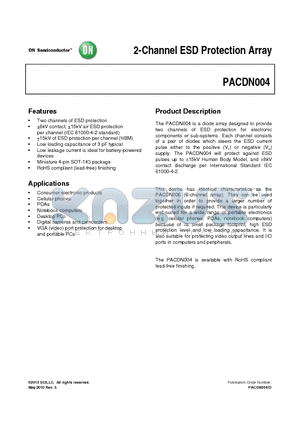 PACDN004SR datasheet - 2-Channel ESD Protection Array