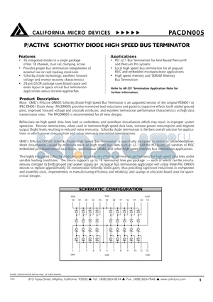 PACDN005 datasheet - P/ACTIVE SCHOTTKY DIODE HIGH SPEED BUS TERMINATOR