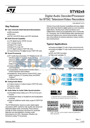 STV82X8 datasheet - Digital Audio Decoder / Processor for BTSC Television/Video Recorders