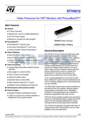 STV9212 datasheet - Video Processor for CRT Monitors with PictureBooST