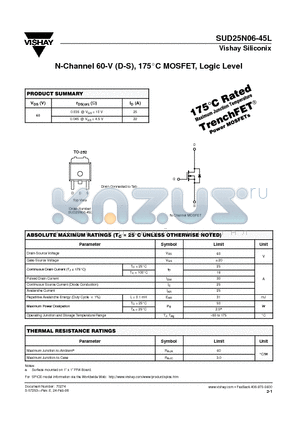 SUD25N06-45L datasheet - N-Channel 60-V (D-S), 175C MOSFET, Logic Level