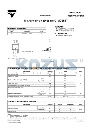 SUD50N06 datasheet - N-Channel 60-V (D-S) 175 C MOSFET