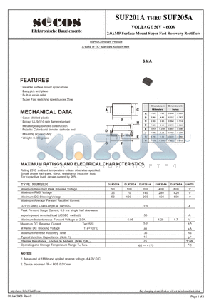 SUF203A datasheet - 2.0AMP Surface Mount Super Fast Recovery Rectifiers