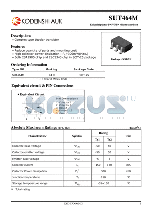 SUT464M datasheet - Epitaxial planar PNP/NPN silicon transistor