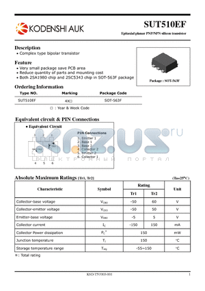 SUT510EF datasheet - Epitaxial planar PNP/NPN silicon transistor